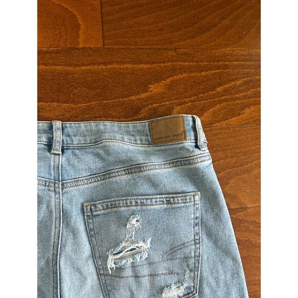 American Eagle AE Stretch Ripped Distressed Mom Jean Denim Light Wash 14 TALL - Picture 11 of 11